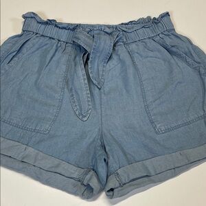 Aerie SIR Chambray Paperbag Shorts Tie Waist Blue Size S